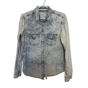 Gap Denim Cotton Button Up Acid Wash Lightweight Shacket S Pockets Cowgirl Rodeo